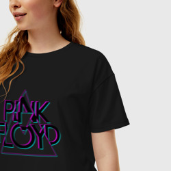 Женская футболка хлопок Oversize Pink Floyd Пинк флойд глитч - фото 2