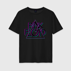 Женская футболка хлопок Oversize Pink Floyd Пинк флойд глитч