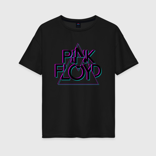 Женская футболка хлопок Oversize Pink Floyd Пинк флойд глитч, цвет черный