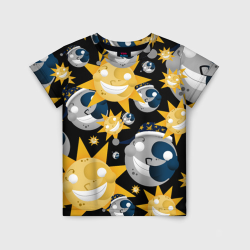 Детская футболка 3D Солнце и Луна из FNAF Security Breach. Паттерн, цвет 3D печать