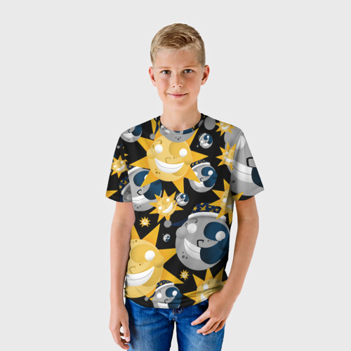Детская футболка 3D Солнце и Луна из FNAF Security Breach. Паттерн, цвет 3D печать - фото 3
