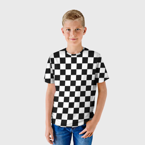 Детская футболка 3D с принтом Chess Squares Cubes, фото на моделе #1