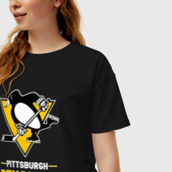 Женская футболка хлопок Oversize Питтсбург Пингвинз , Pittsburgh Penguins - фото 2