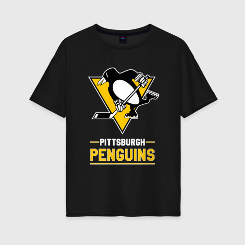 Женская футболка хлопок Oversize Питтсбург Пингвинз , Pittsburgh Penguins, цвет черный