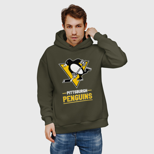 Мужское худи Oversize хлопок Питтсбург Пингвинз , Pittsburgh Penguins, цвет хаки - фото 3