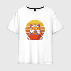 Мужская футболка хлопок Oversize Shiba Inu and Ramen