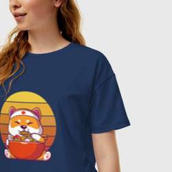 Женская футболка хлопок Oversize Shiba Inu and Ramen - фото 2