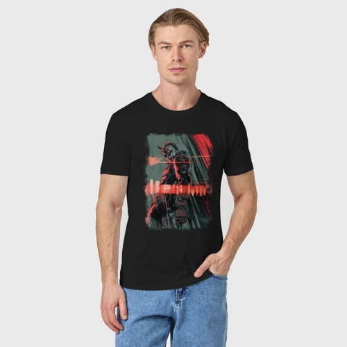 Мужская футболка хлопок Биг Босс под дождём, цвет черный - фото 3
