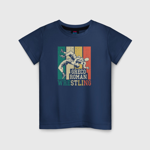Детская футболка хлопок Греко-римская борьба бросок через себя, цвет темно-синий