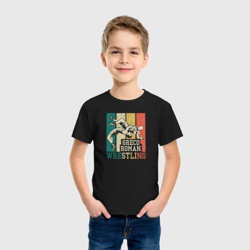 Детская футболка хлопок с принтом Греко-римская борьба бросок через себя, фото на моделе #1