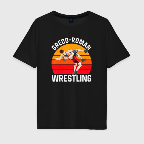 Мужская футболка хлопок Oversize с принтом Greco Roman Wrestling бросок через себя, вид спереди #2