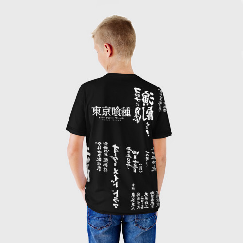 Детская футболка 3D Токийский Гуль на фоне Иероглифов | Tokyo Ghoul, цвет 3D печать - фото 4