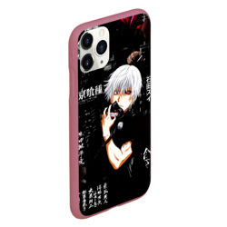 Чехол для iPhone 11 Pro матовый Токийский Гуль на фоне Иероглифов Tokyo Ghoul - фото 2