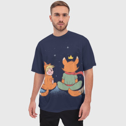 Мужская футболка oversize 3D Маленький принц и лис смотрят на небо - фото 2