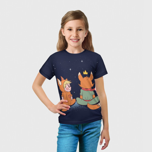 Детская футболка 3D Маленький принц и лис смотрят на небо, цвет 3D печать - фото 5