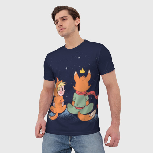 Мужская футболка 3D Маленький принц и лис смотрят на небо, цвет 3D печать - фото 3