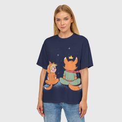 Женская футболка oversize 3D Маленький принц и лис смотрят на небо - фото 2