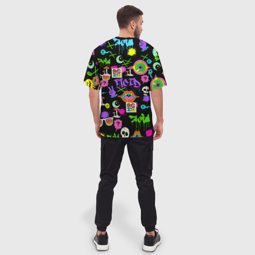 Мужская футболка oversize 3D Acid Pop-art emoji, цвет 3D печать - фото 4