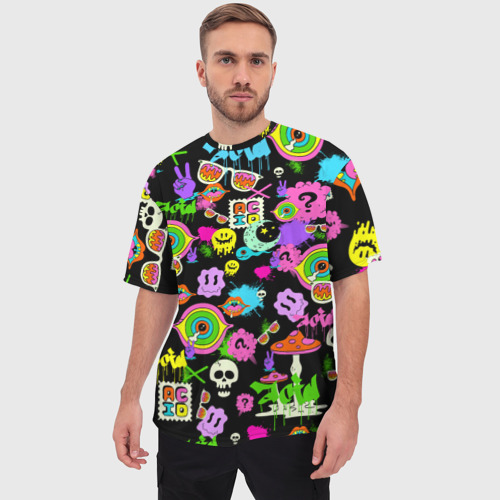 Мужская футболка oversize 3D Acid Pop-art emoji, цвет 3D печать - фото 3