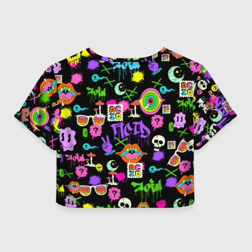 Женская футболка Crop-top 3D Acid Pop-art emoji, цвет 3D печать - фото 2