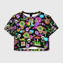 Женская футболка Crop-top 3D Acid Pop-art emoji pattern