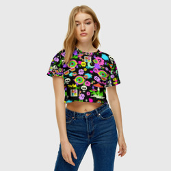Женская футболка Crop-top 3D Acid Pop-art emoji - фото 2