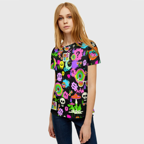 Женская футболка 3D Acid Pop-art emoji, цвет 3D печать - фото 3