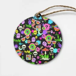 Деревянная игрушка круг Acid Pop-art emoji pattern