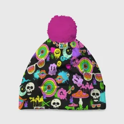 Шапка 3D c помпоном Acid Pop-art emoji pattern