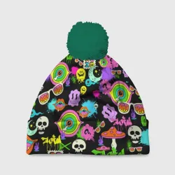 Шапка 3D c помпоном Acid Pop-art emoji pattern