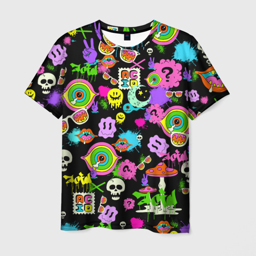 Мужская футболка с принтом Acid Pop-art emoji, вид спереди №1