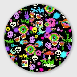 Круглый коврик для мышки Acid Pop-art emoji pattern
