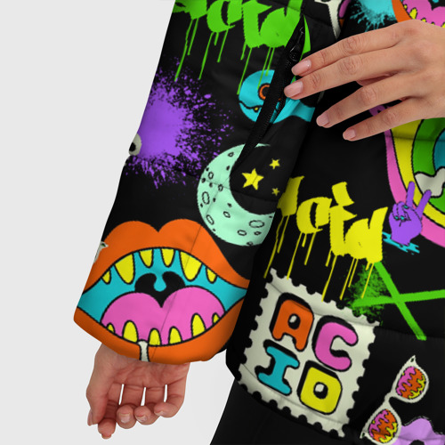 Женская зимняя куртка Oversize Acid Pop-art emoji, цвет черный - фото 6