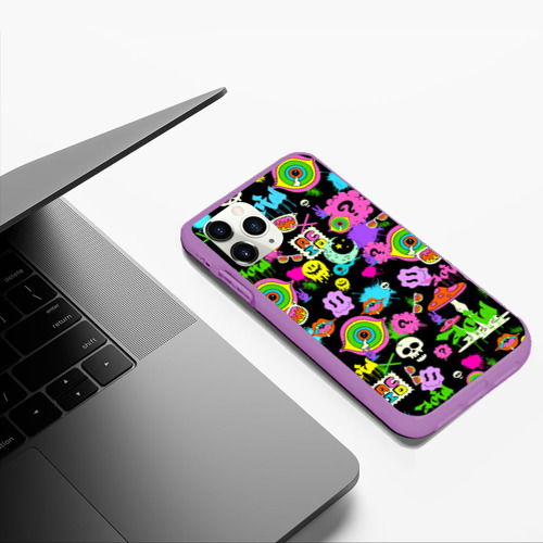 Чехол для iPhone 11 Pro Max матовый Acid Pop-art emoji, цвет фиолетовый - фото 5