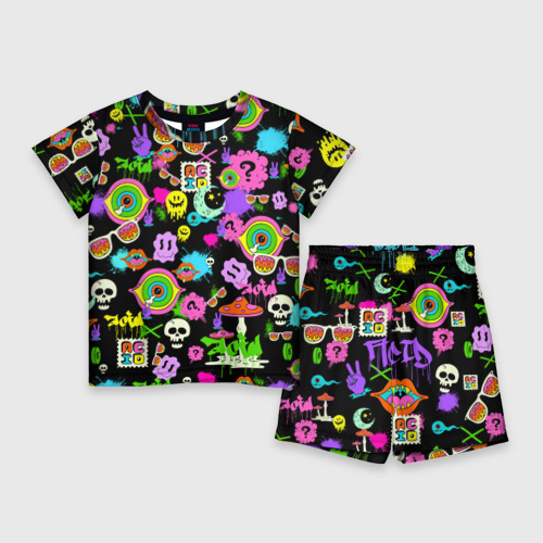 Детский костюм с шортами 3D Acid Pop-art emoji, цвет 3D печать