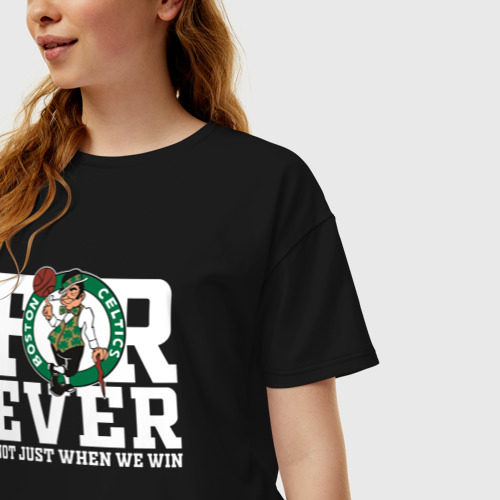 Женская футболка хлопок Oversize Forever not just when We win, Boston Celtics, Бостон Селтикс, цвет черный - фото 3