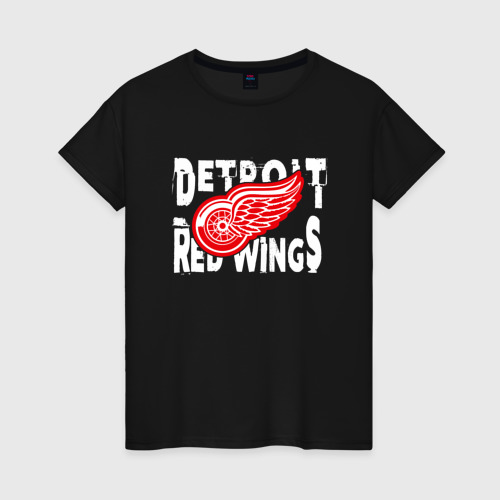 Женская футболка хлопок с принтом Детройт Ред Уингз / Detroit Red Wings, вид спереди #2