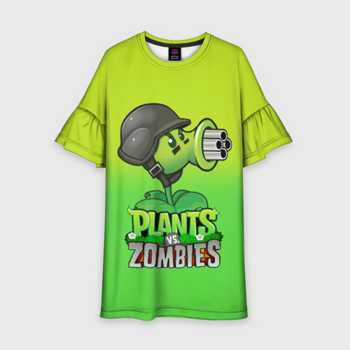 Детское платье 3D с принтом Plants vs Zombies - Горохомёт, вид спереди #2
