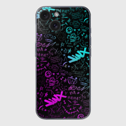 Чехол для iPhone 15 силиконовый с защитой камеры League Of Legends - Arcane неон логотипы