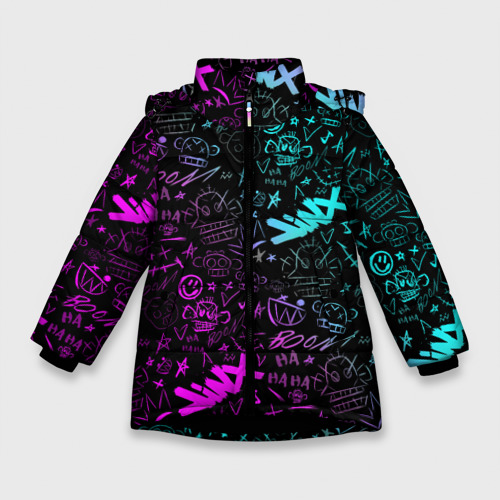 Зимняя куртка для девочек 3D League Of Legends - Arcane неон логотипы, цвет черный