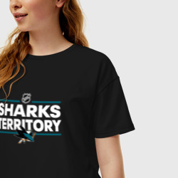 Женская футболка хлопок Oversize Sharks territory Сан-Хосе Шаркс - фото 2