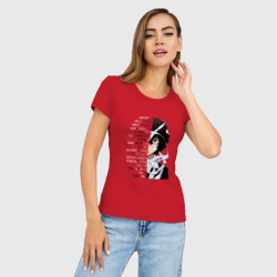 Женская футболка хлопок Slim Великий из бродячих псов, Дазай Осаму цитата о судьбе на английском - фото 2