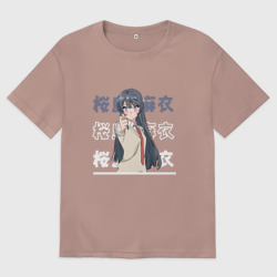 Женская футболка хлопок Oversize Этот глупый свин не понимает мечту девочки-зайки Seishun Buta Yarou wa Bunny Girl Senpai no Yume wo Minai, Маи Сакурадзима Mai Sakurajima