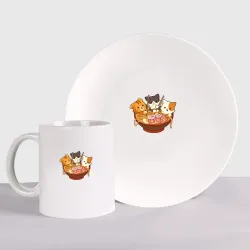 Набор: тарелка + кружка Kawaii Cat Ramen