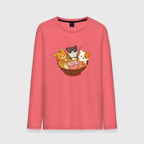 Мужской лонгслив хлопок Kawaii Cat Ramen, цвет коралловый