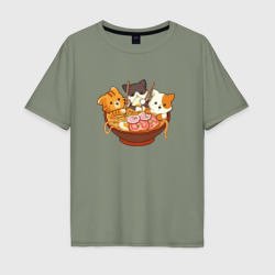 Мужская футболка хлопок Oversize Kawaii Cat Ramen