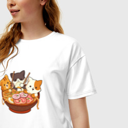 Женская футболка хлопок Oversize Kawaii Cat Ramen - фото 2