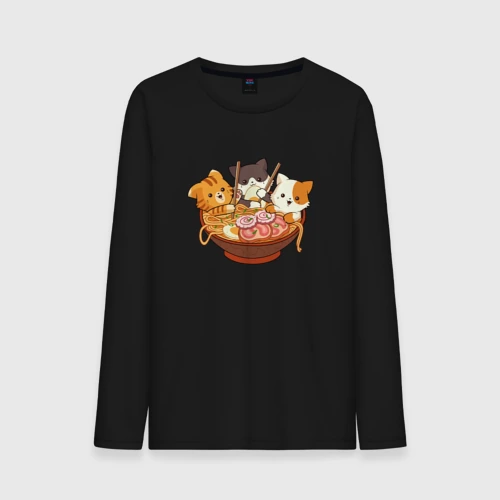 Мужской лонгслив хлопок Kawaii Cat Ramen