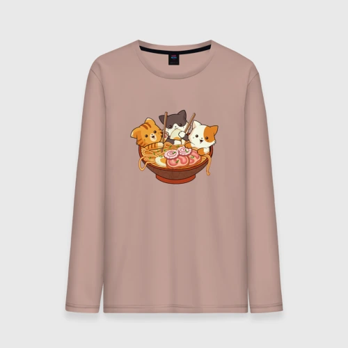 Мужской лонгслив хлопок Kawaii Cat Ramen
