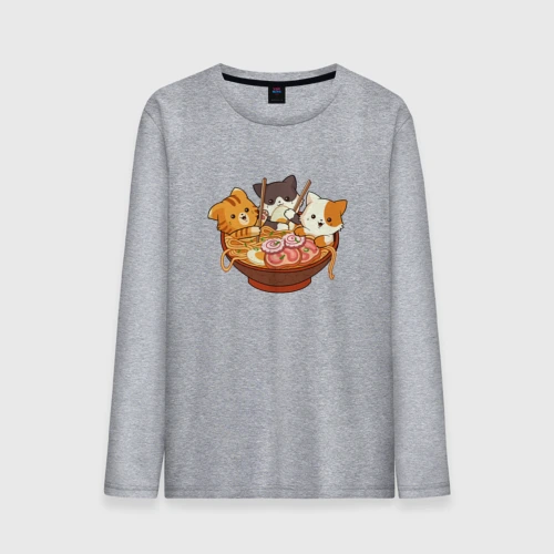 Мужской лонгслив хлопок Kawaii Cat Ramen